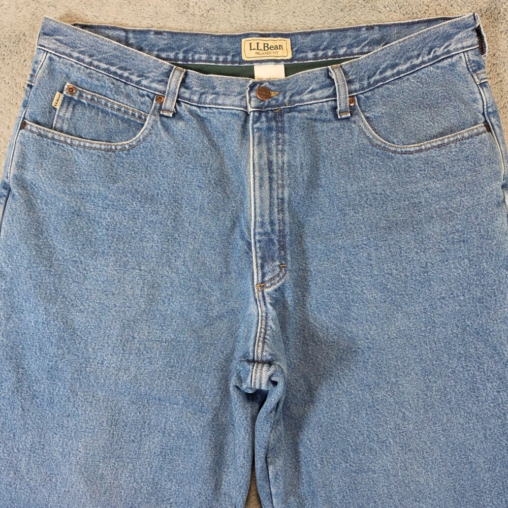 LL Bean Fleece Lined Jeans Mens 40x30 Blue Relaxed Fit Denim Winter Rugged Pants - Picture 2 of 9